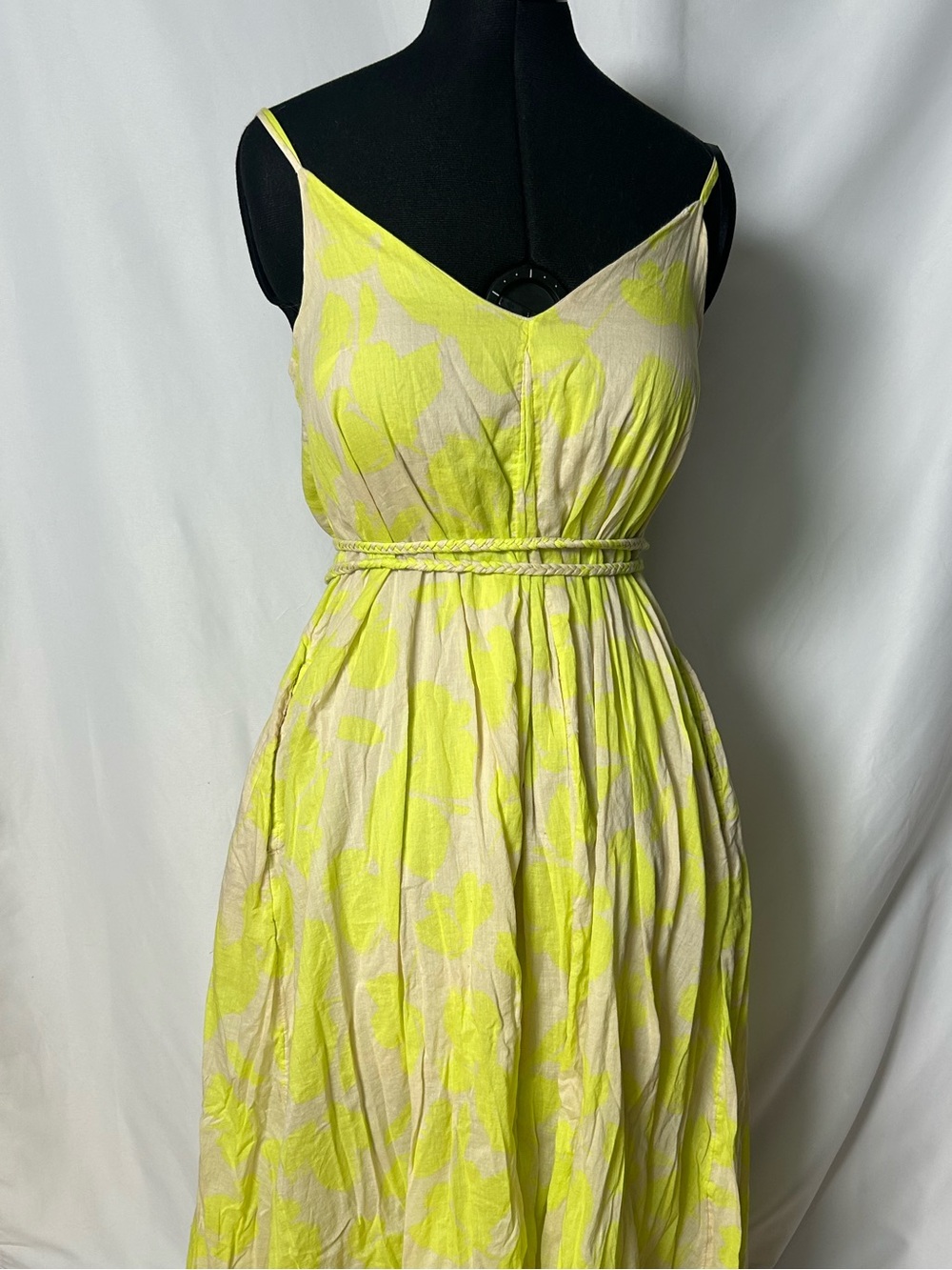 GAP Neon Yellow Floral Maxi Dress with Spaghetti Straps